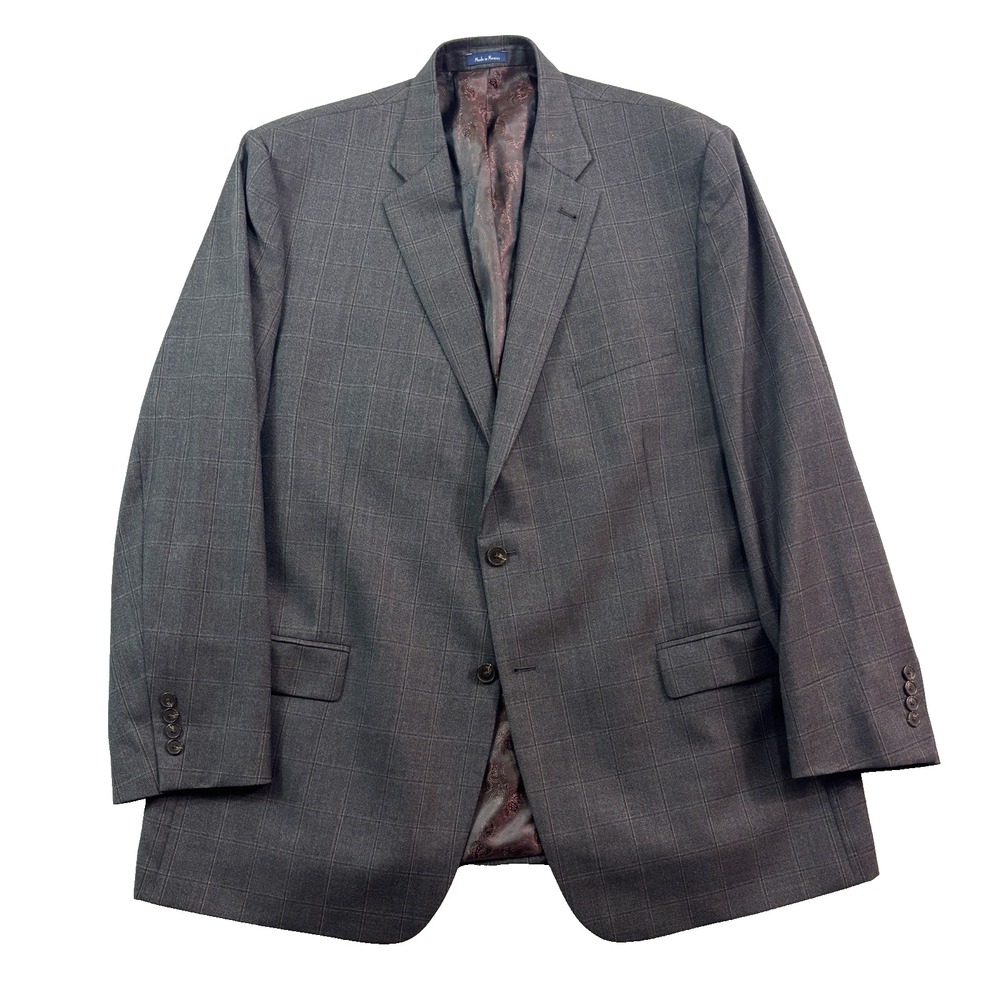 Turnbury 50L Brown Windowpane All Season Wool Blazer Jacket Sport Suit Coat